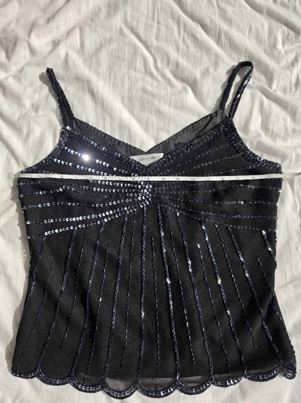 Vintage 90s Beaded Sequin Top Y2K Sheer Black Party Coquette Goth M - Picture 4 of 13